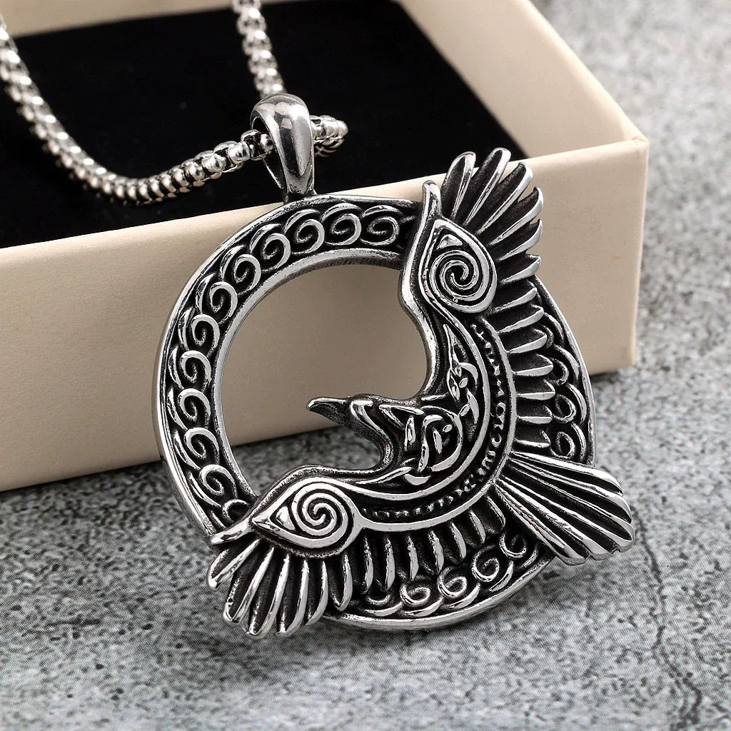 Kobine Men's Punk Viking Raven Annular Necklace