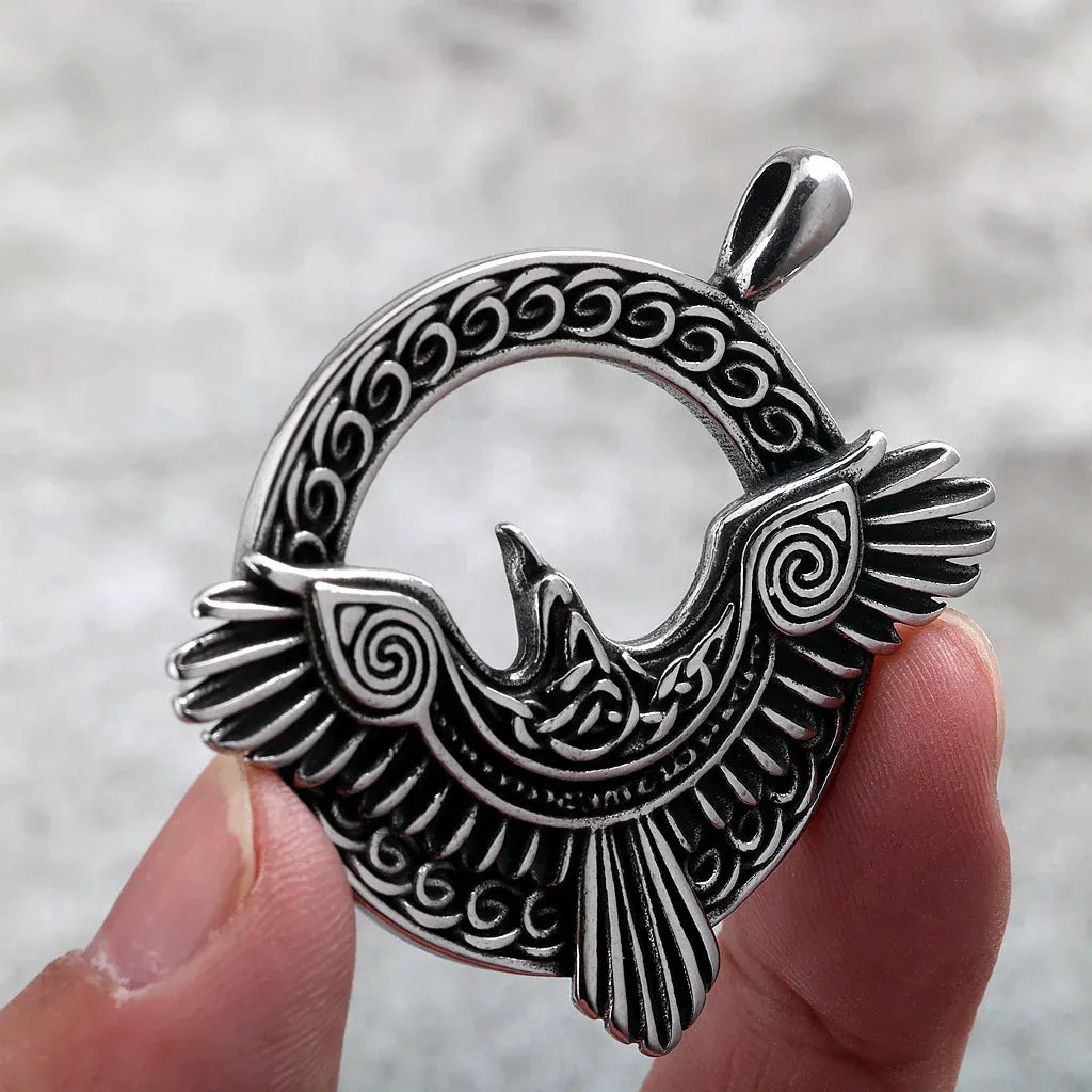 Kobine Men's Punk Viking Raven Annular Necklace