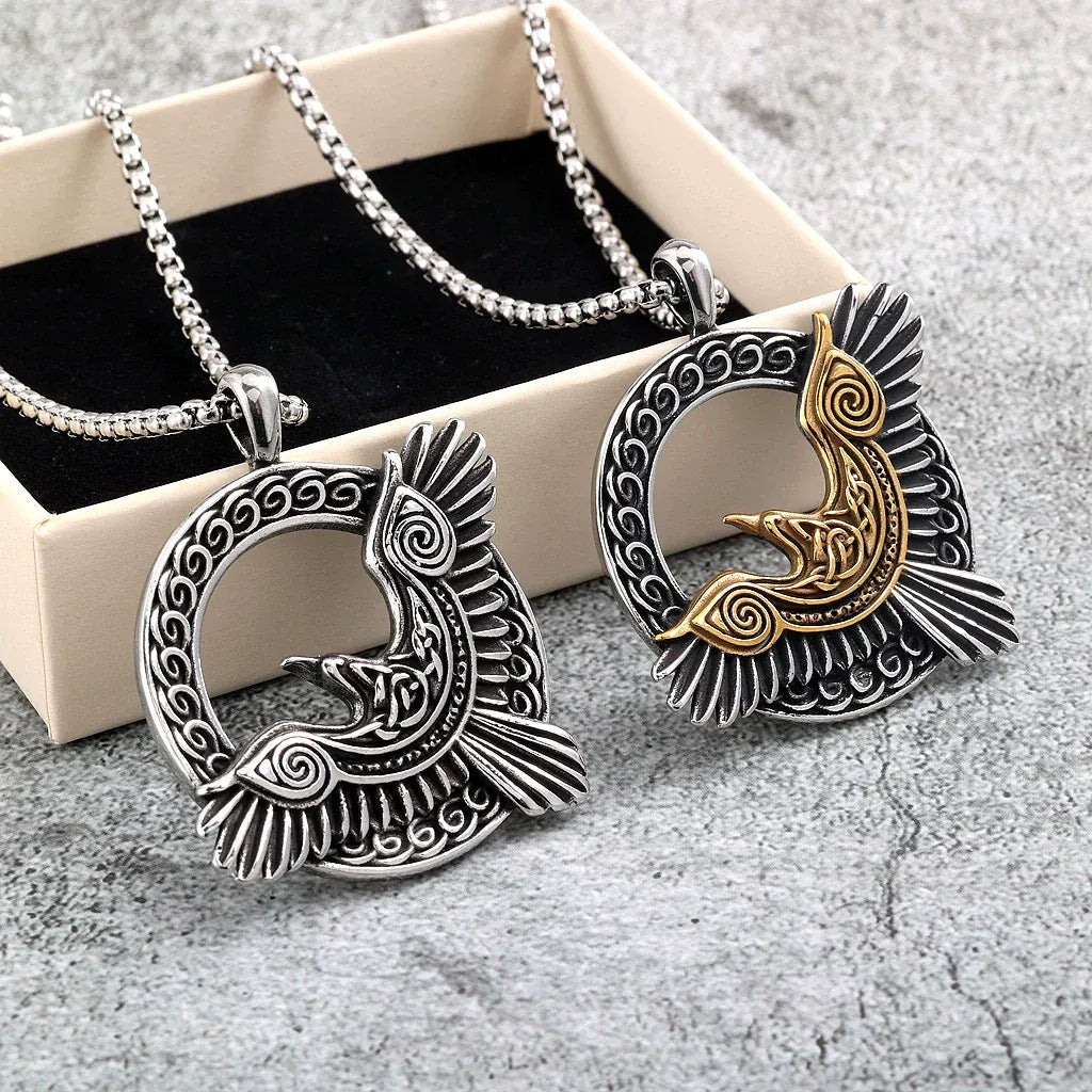 Kobine Men's Punk Viking Raven Annular Necklace