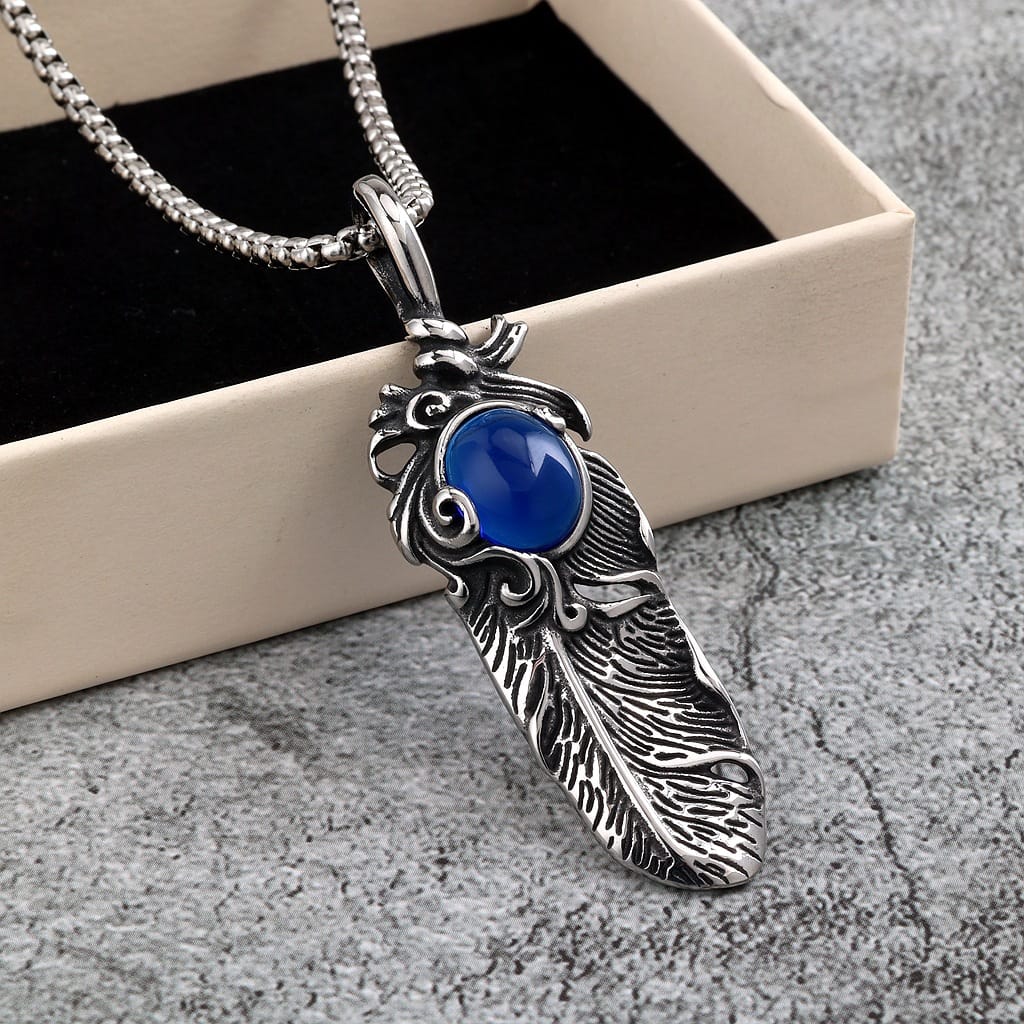 Kobine Men's Punk Vintage Feather Necklace