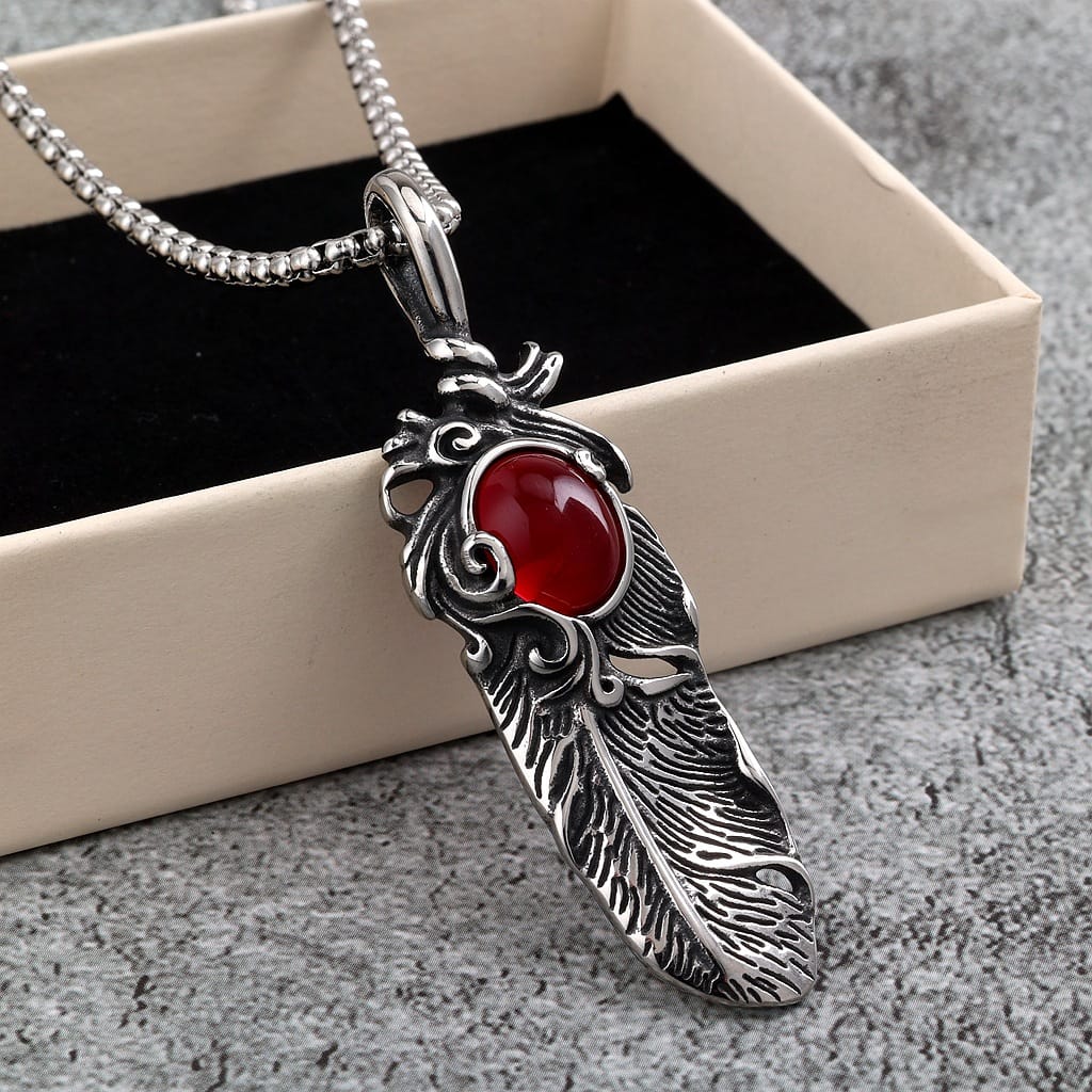 Kobine Men's Punk Vintage Feather Necklace