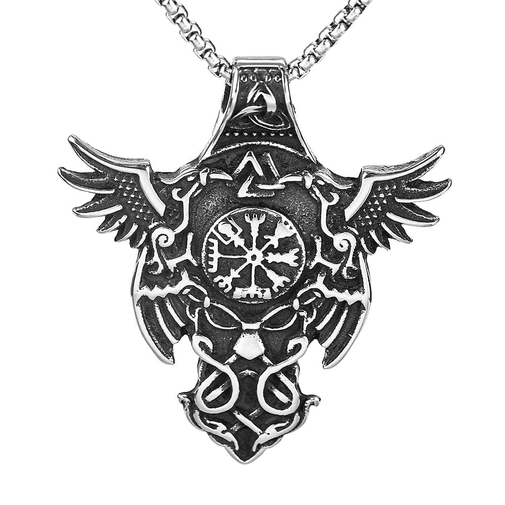 Kobine Men's Punk Vintage Raven Compass Pendant Necklace