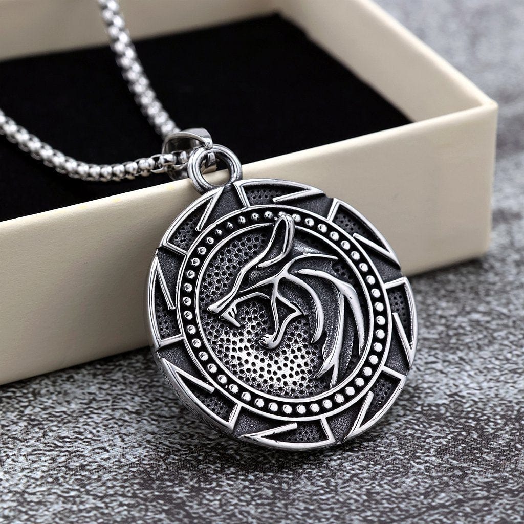 Kobine Men's Punk Wolf Head Geometric Necklace