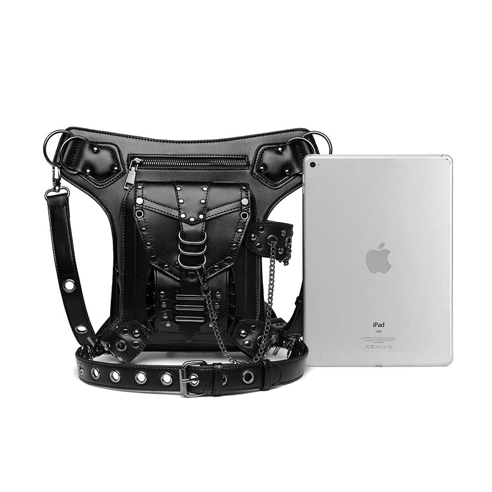 Kobine Men's Steampunk Chain Nailed Multifunctional Faux Leather Bag