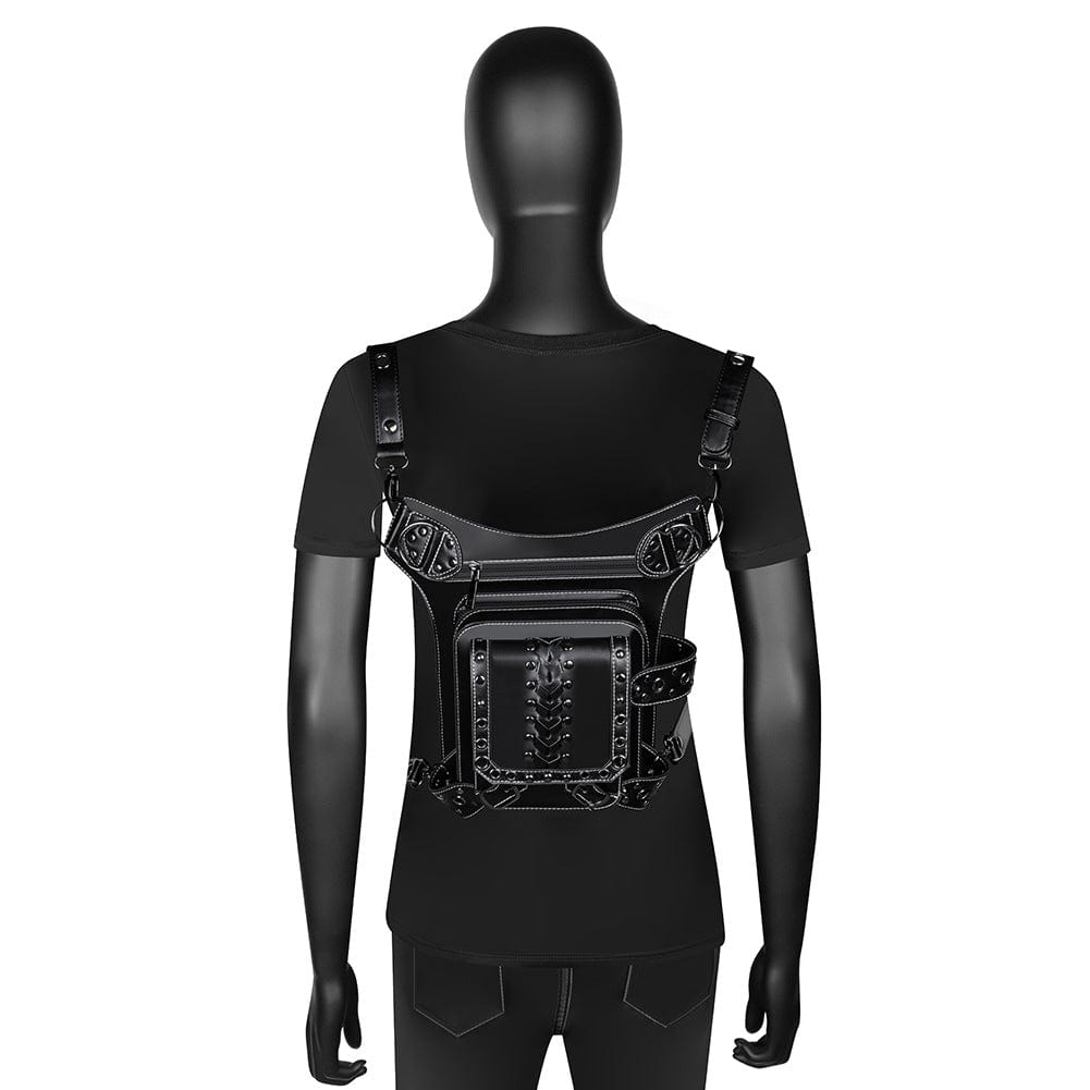 Kobine Men's Steampunk Eyelets Multifunctional Faux Leather Bag