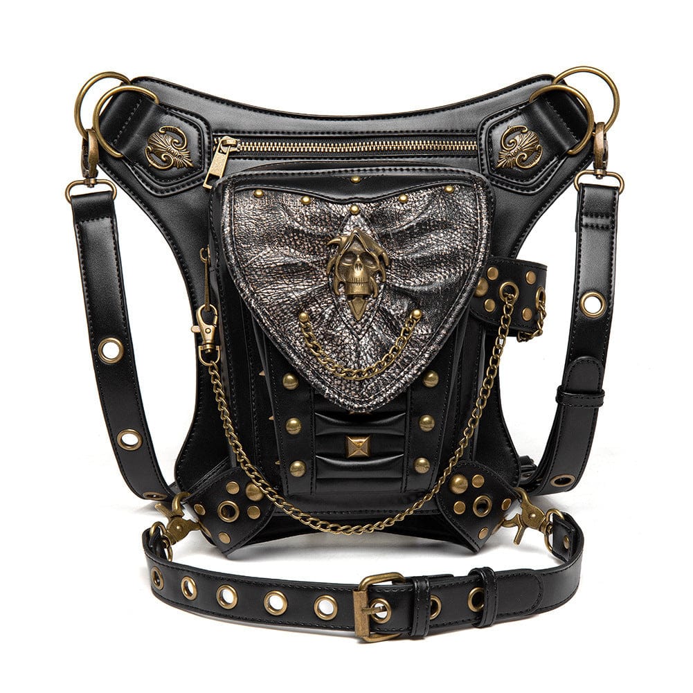 Kobine Men's Steampunk Skull Chain Multifunctional Faux Leather Bag