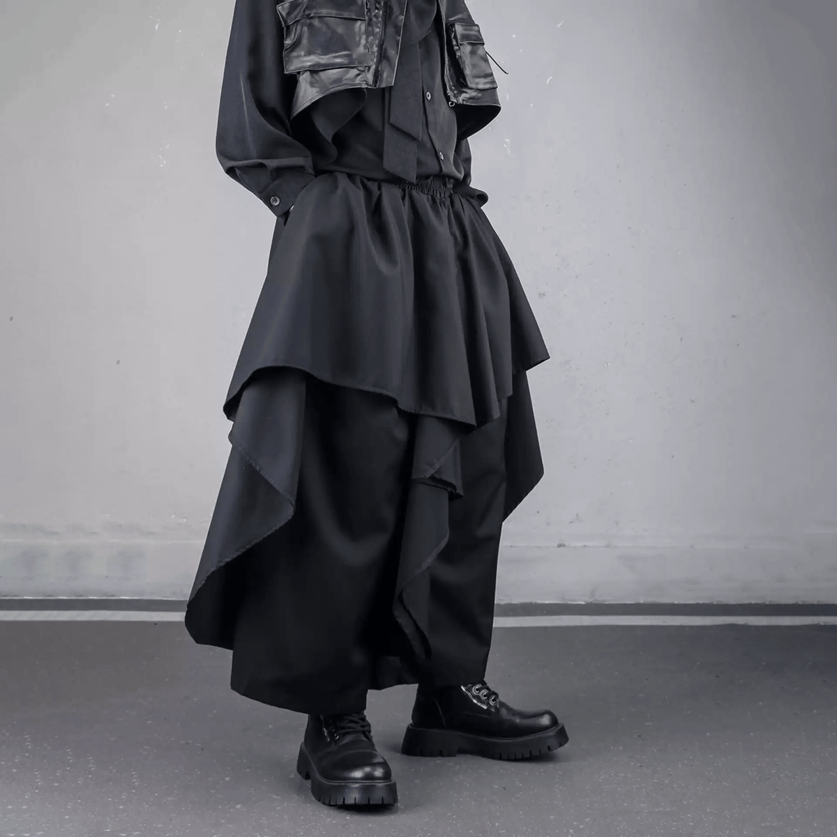 Kobine Men's Techwear Irregular Hem Mock Two-piece Skirt Pants