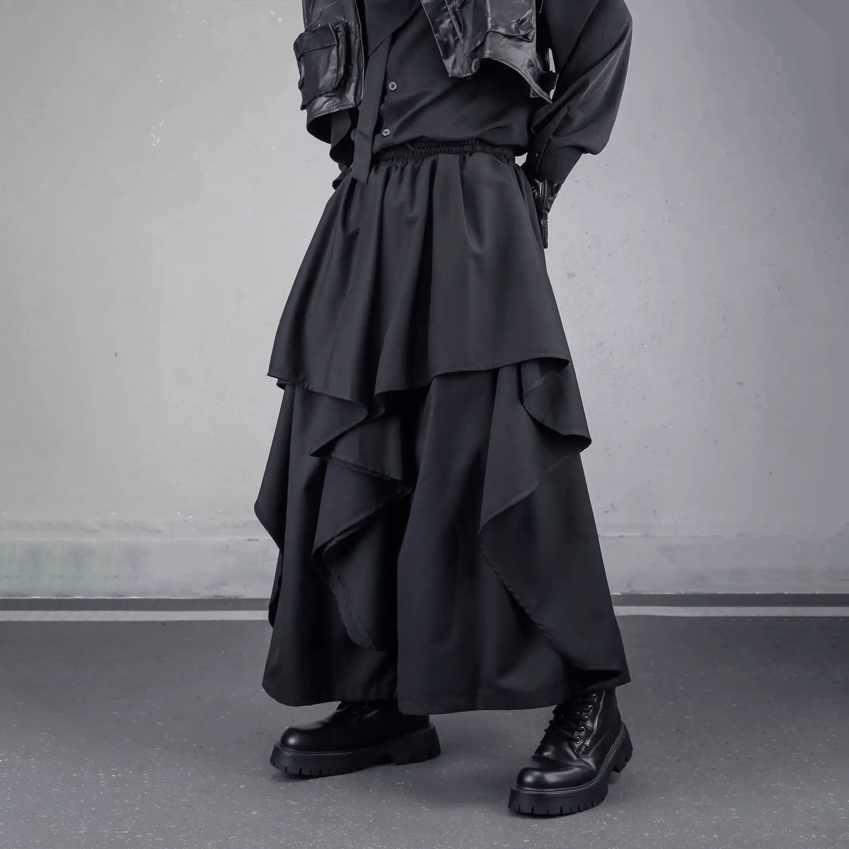 Kobine Men's Techwear Irregular Hem Mock Two-piece Skirt Pants