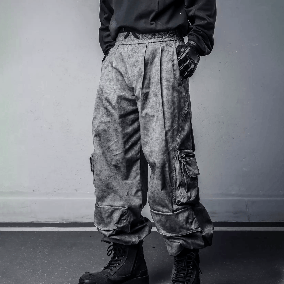 Kobine Men's Techwear Large Pocket Washed Loose Cargo Pants