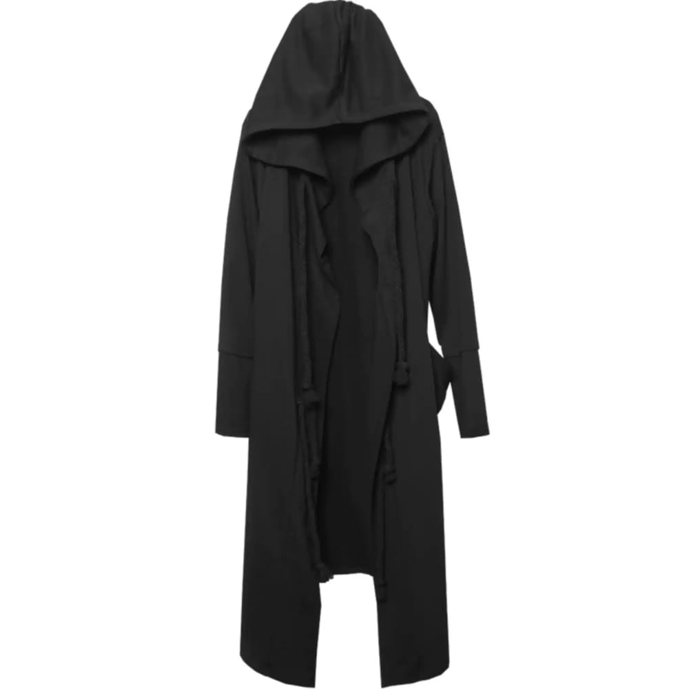Kobine Men's Techwear Rope Detail Hooded Long Coat