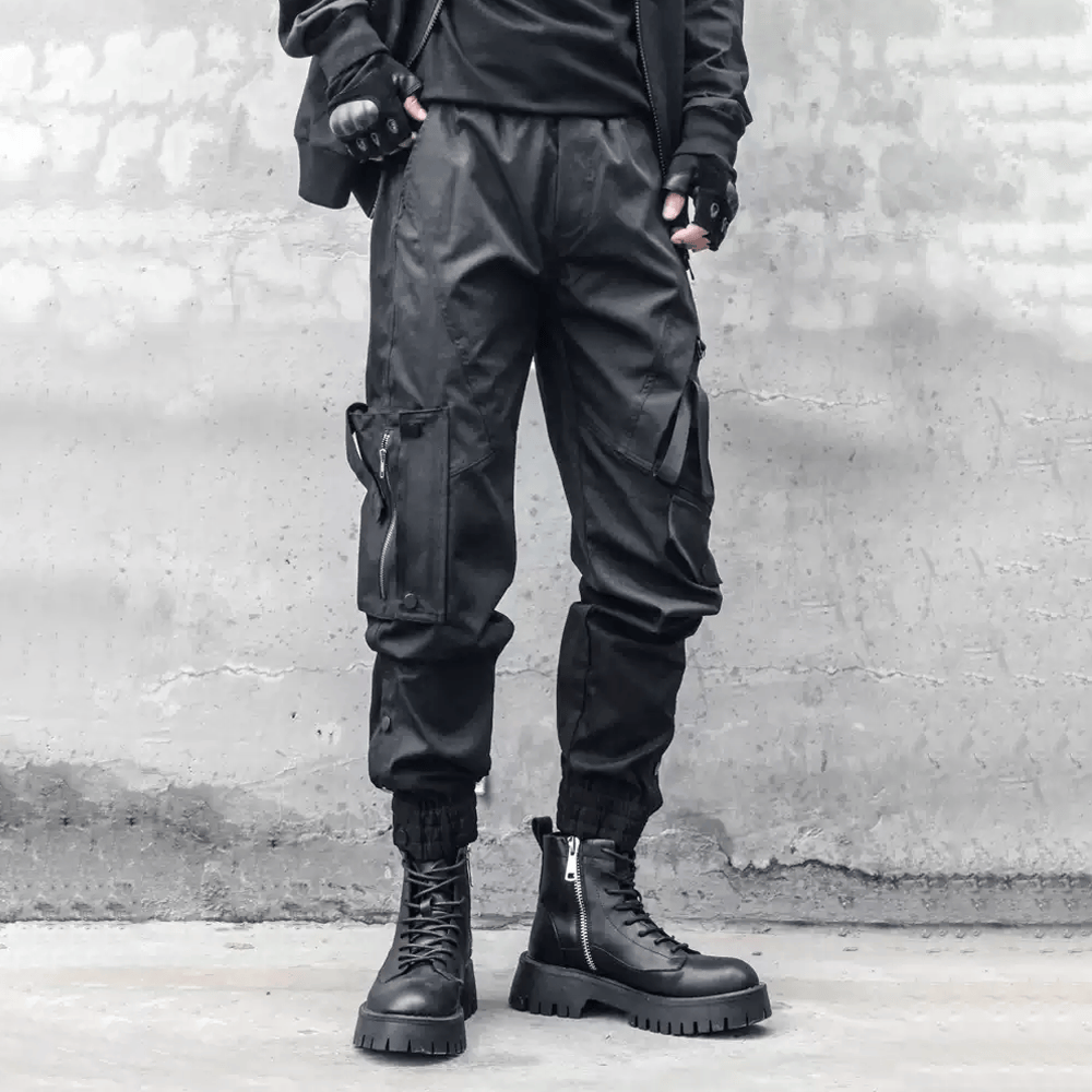 Kobine Men's Techwear Zipper Large Pocket Cuffed Cargo Pants