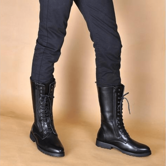 Kobine Men's Vintage Lace Up Zipper Faux Leather Army Boots Martin Boots