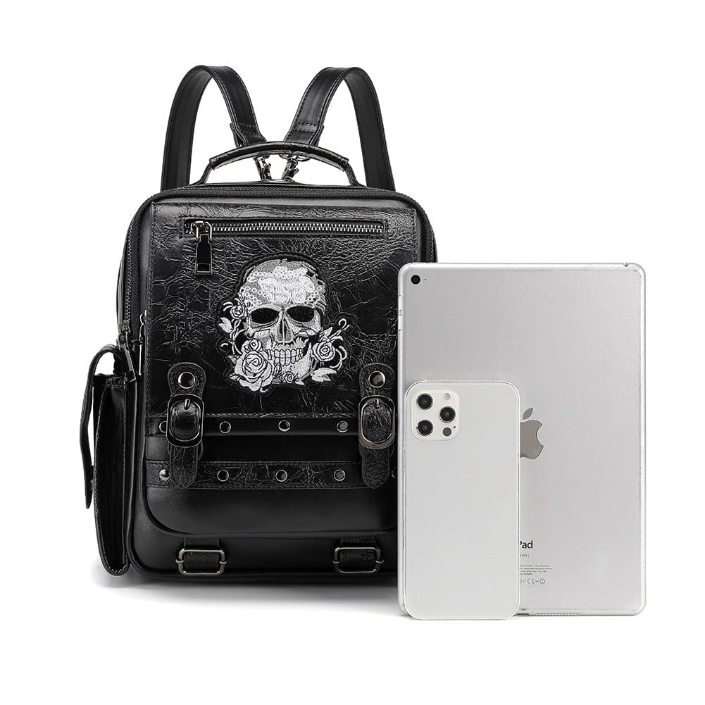 Kobine Steampunk Skull Embroidered Backpack