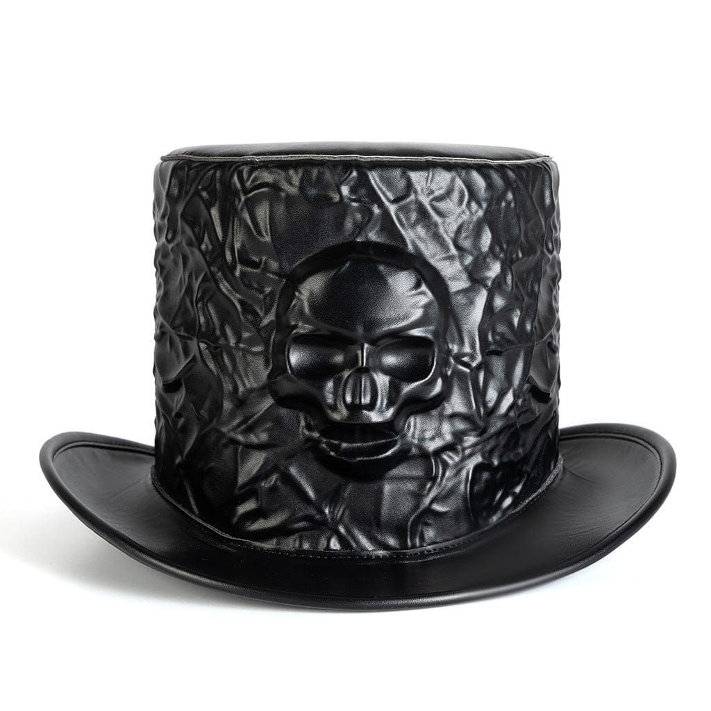 Kobine Unisex Gothic Skull Embossed Crinkled Top Hat