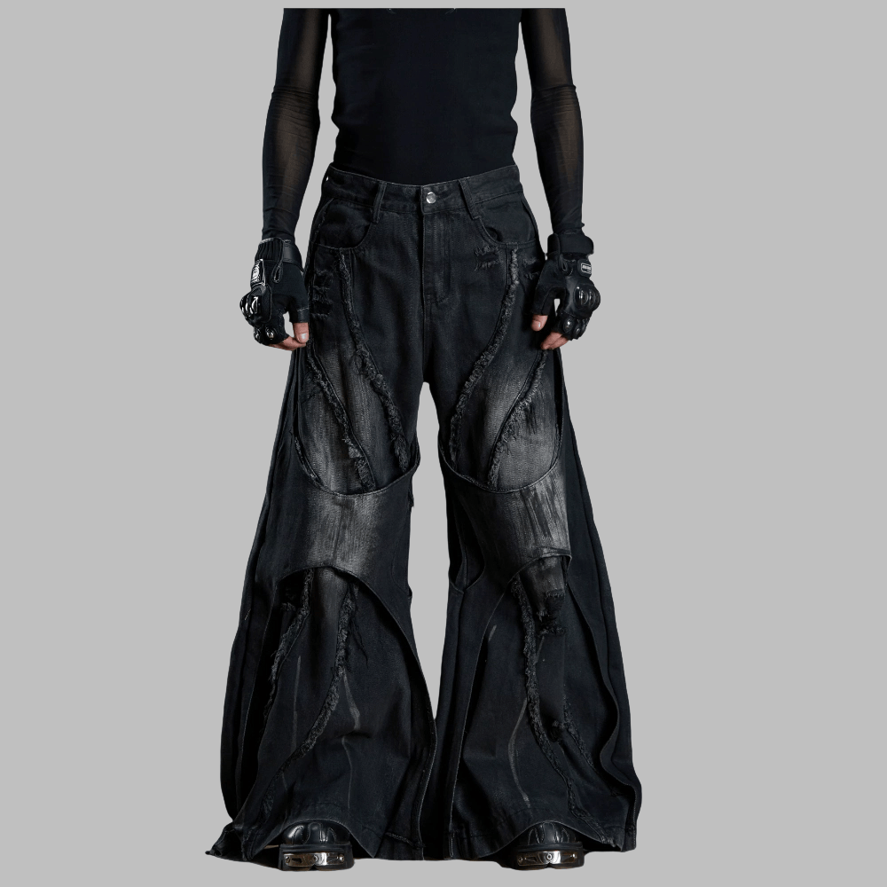 Kobine Unisex Grunge Raw Edge Double Layer Ultra Wide Leg Pants