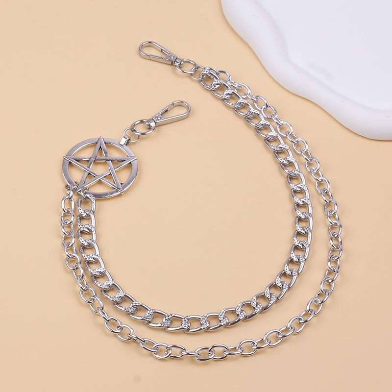 Kobine Unisex Punk Pentacle Layered Waist Chain