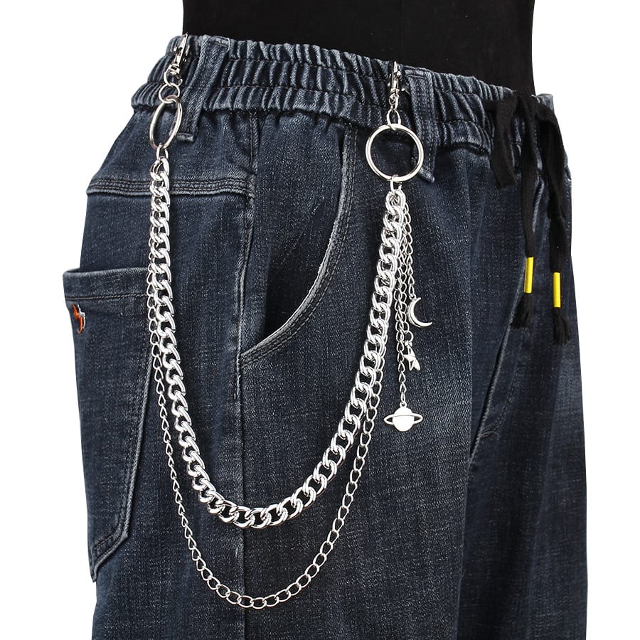 Kobine Unisex Punk Planet Moon Star Layered Waist Chain