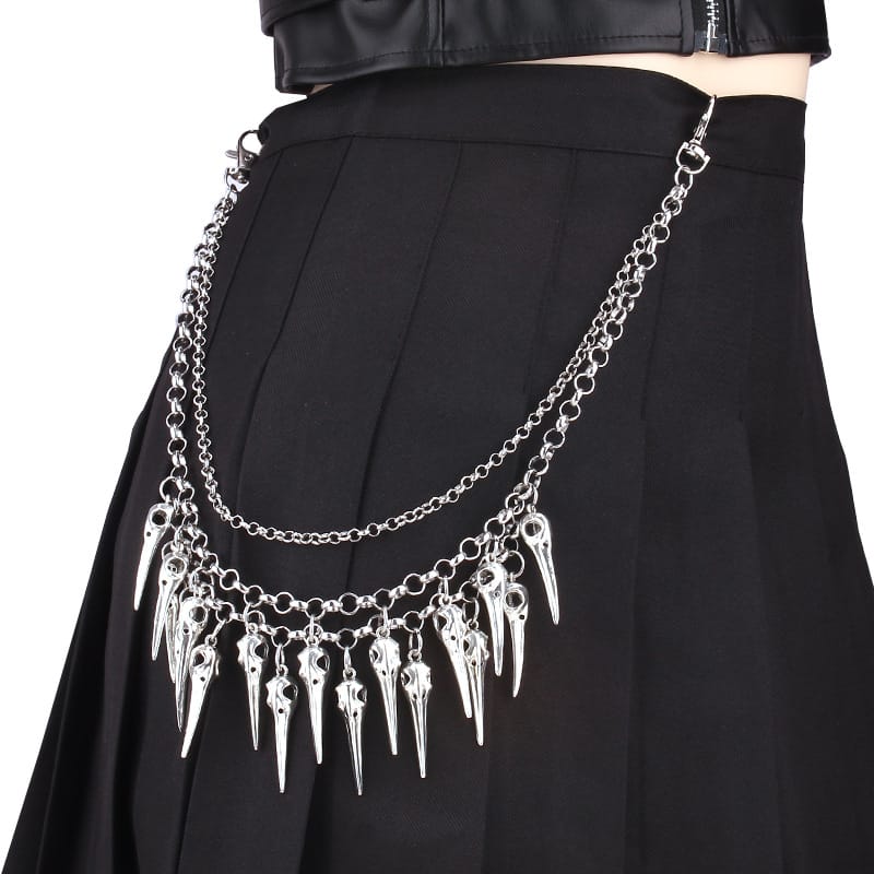 Kobine Unisex Punk Raven Skull Layered Waist Chain