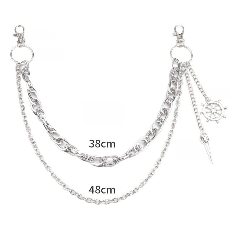 Kobine Unisex Punk Raven Skull Rudder Layered Waist Chain