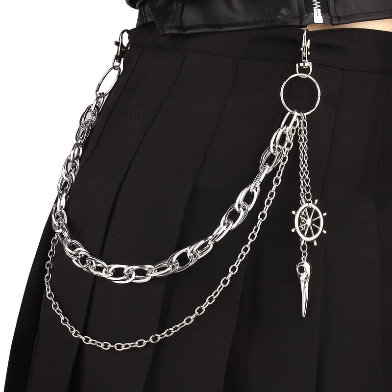 Kobine Unisex Punk Raven Skull Rudder Layered Waist Chain