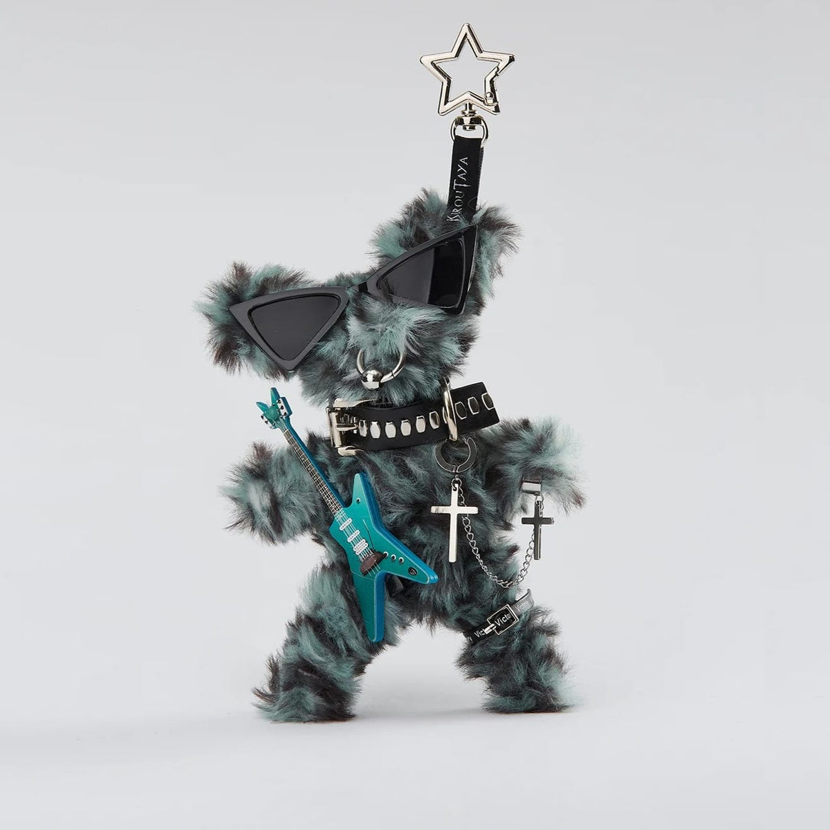 Kobine Unisex Punk Rockstar Furry Guitar Bear Bag Charm