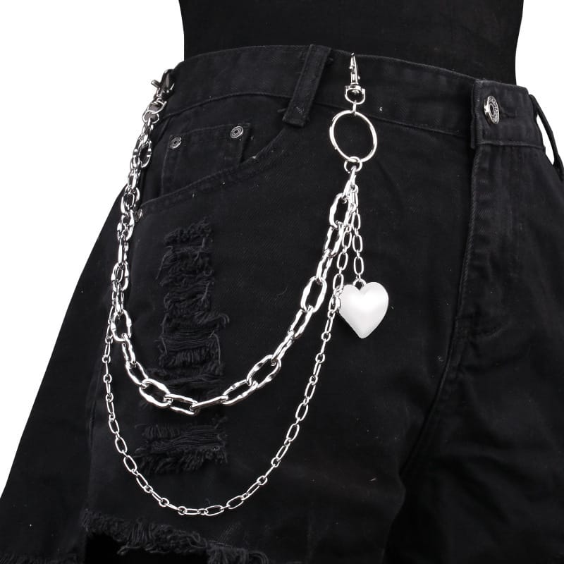 Kobine Unisex Punk Solid Heart Double Layer Waist Chain