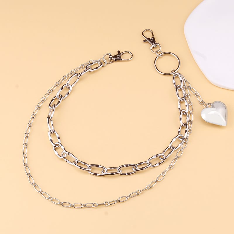 Kobine Unisex Punk Solid Heart Double Layer Waist Chain
