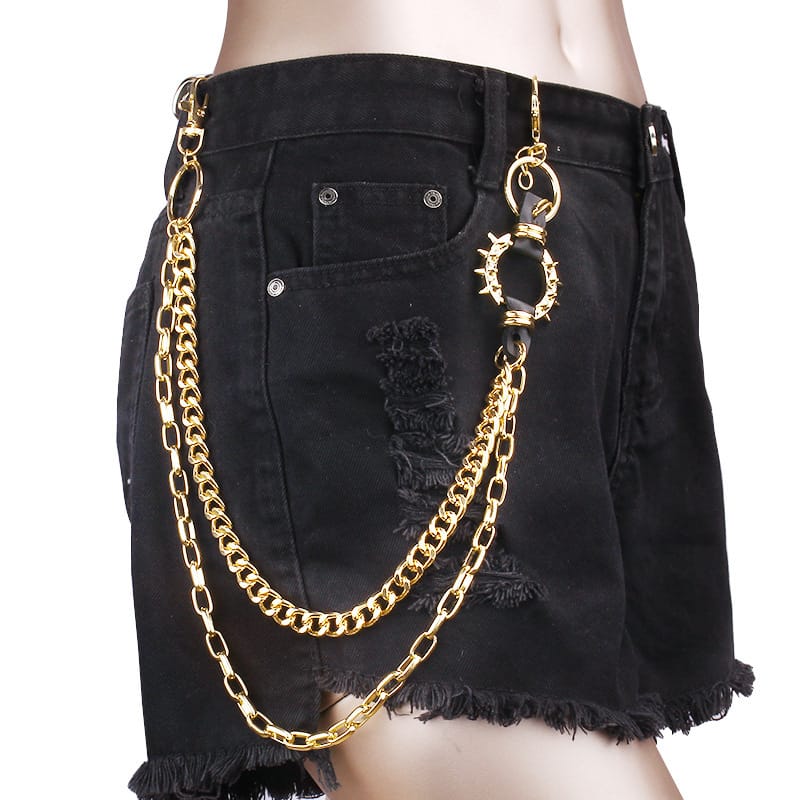 Kobine Unisex Punk Spike Layered Waist Chain