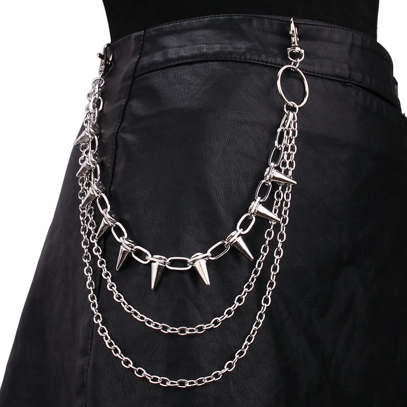 Kobine Unisex Punk Spiked Multilayer Waist Chain