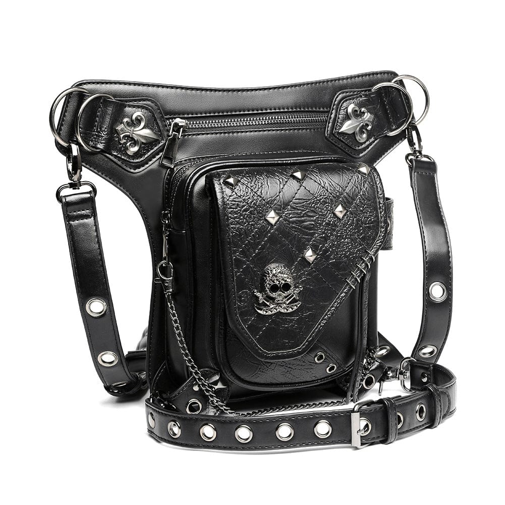 Kobine Unisex Steampunk Skull Studded Chain Waist Bag