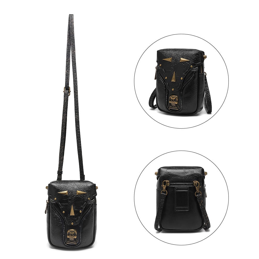 Kobine Unisex Steampunk Skull Studded Mini Bag