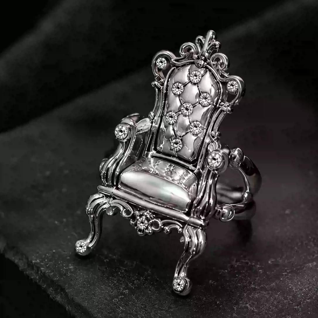 Kobine Women's Gothic 3D Throne Chair Open Band Ring