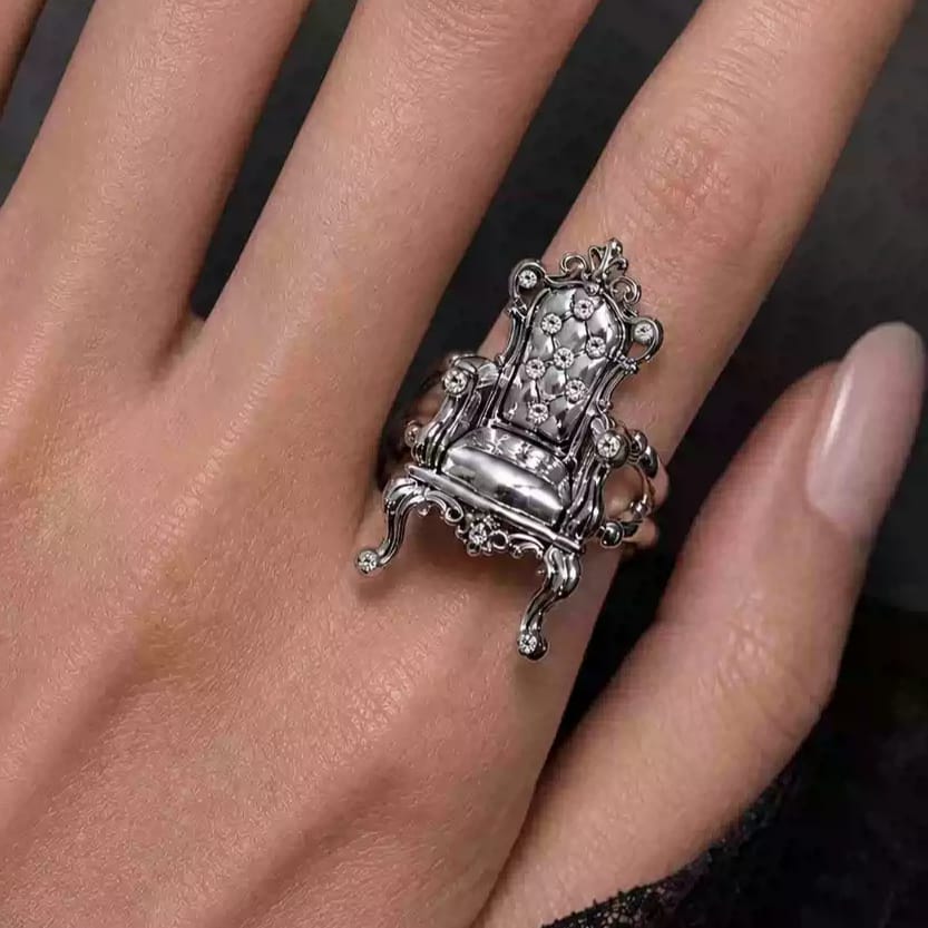 Kobine Women's Gothic 3D Throne Chair Open Band Ring