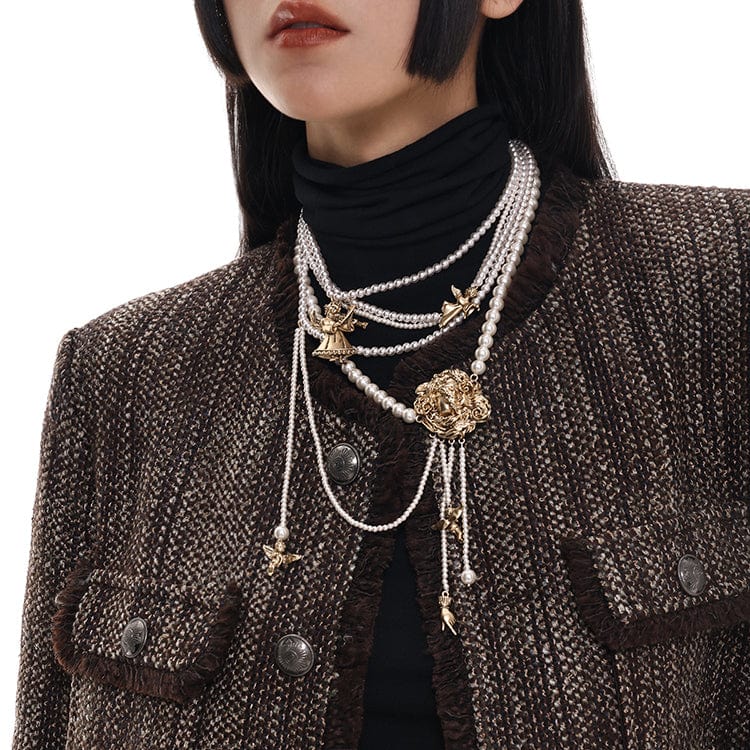 Kobine Women's Gothic Angel Pearl Choker