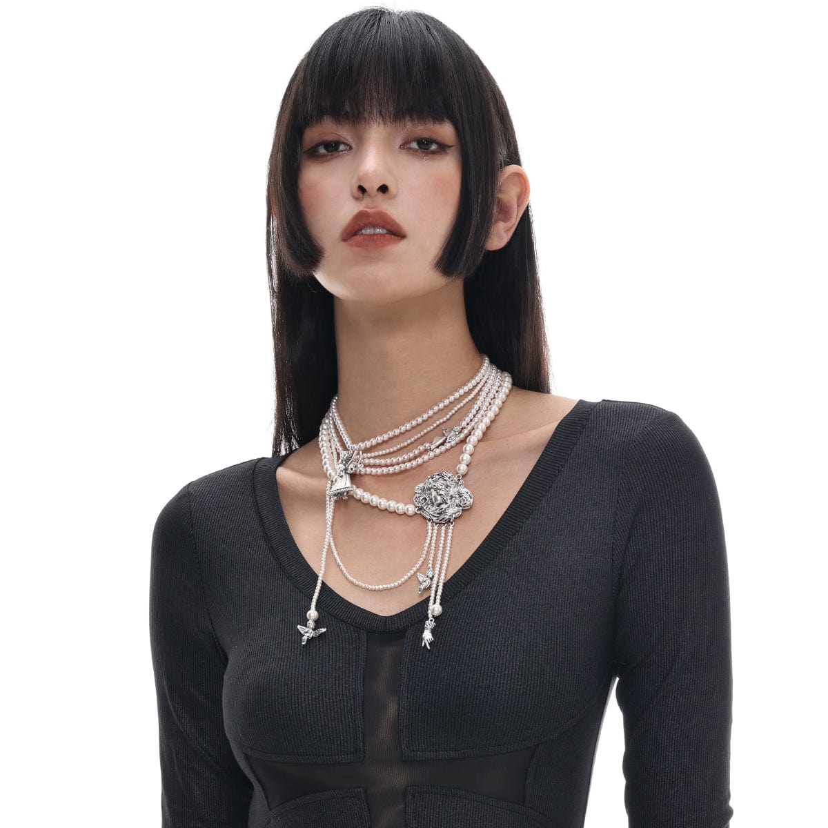 Kobine Women's Gothic Angel Pearl Choker