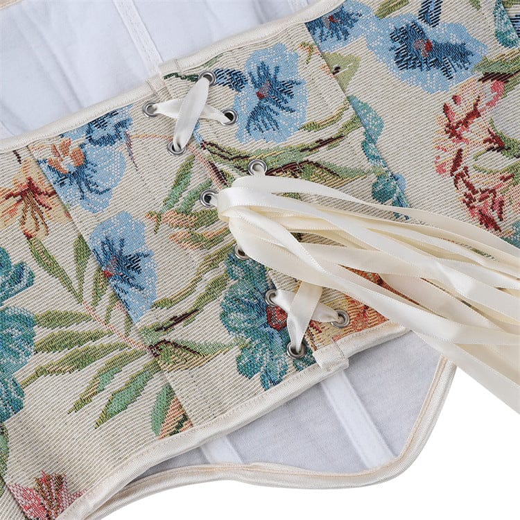 Kobine Women's Gothic Apricot Flower Jacquard Lace-up Overbust Corset