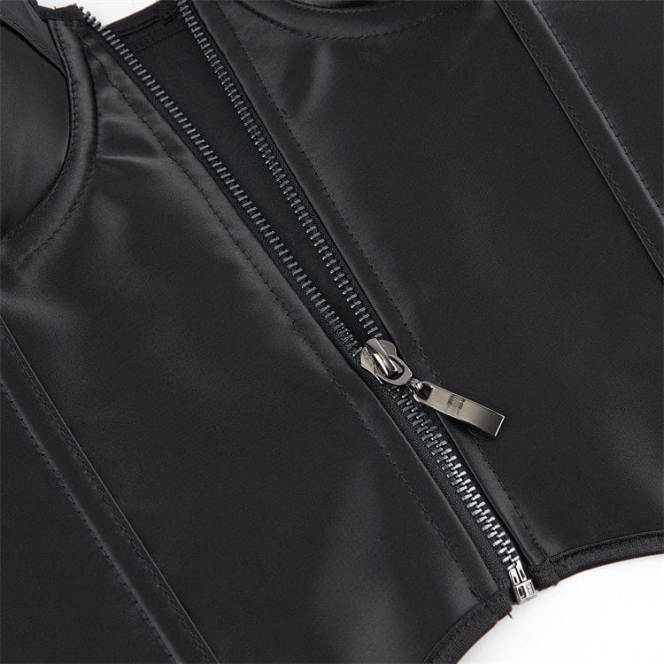 Kobine Women's Gothic Batwing Hem Zipper Overbust Corset