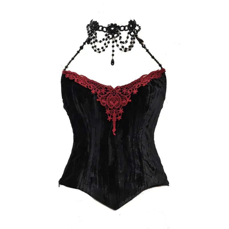 Kobine Women's Gothic Beaded Cobweb Underbust Corset