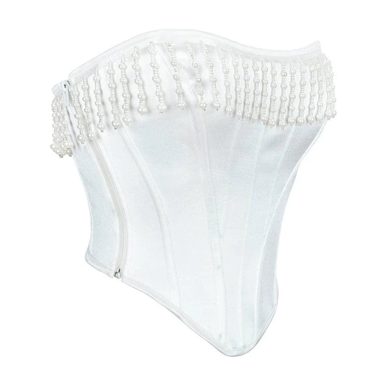 Kobine Women's Gothic Beaded Tassel Lace-up Overbust Corset