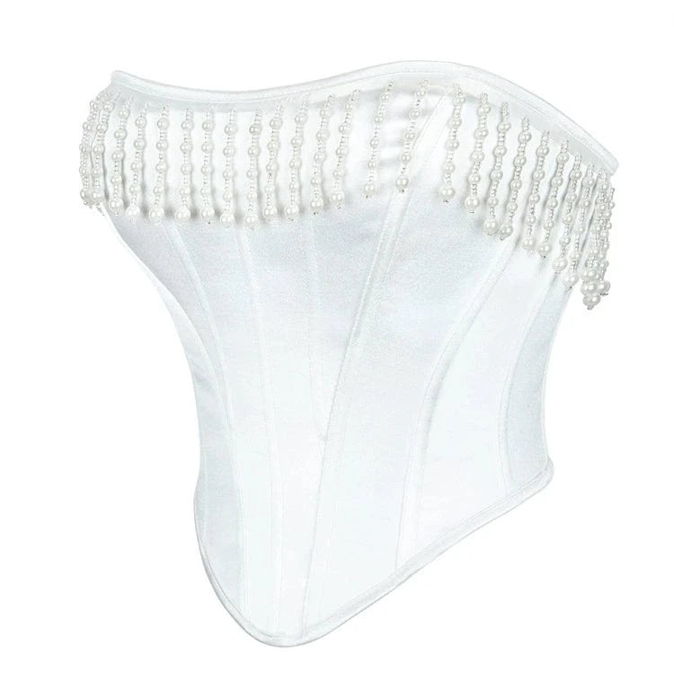 Kobine Women's Gothic Beaded Tassel Lace-up Overbust Corset