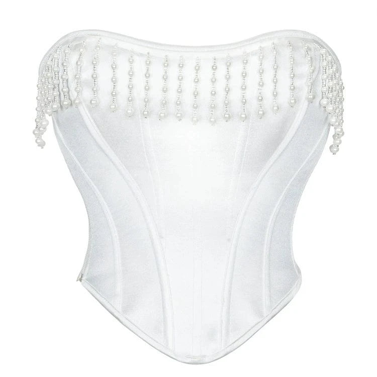 Kobine Women's Gothic Beaded Tassel Lace-up Overbust Corset