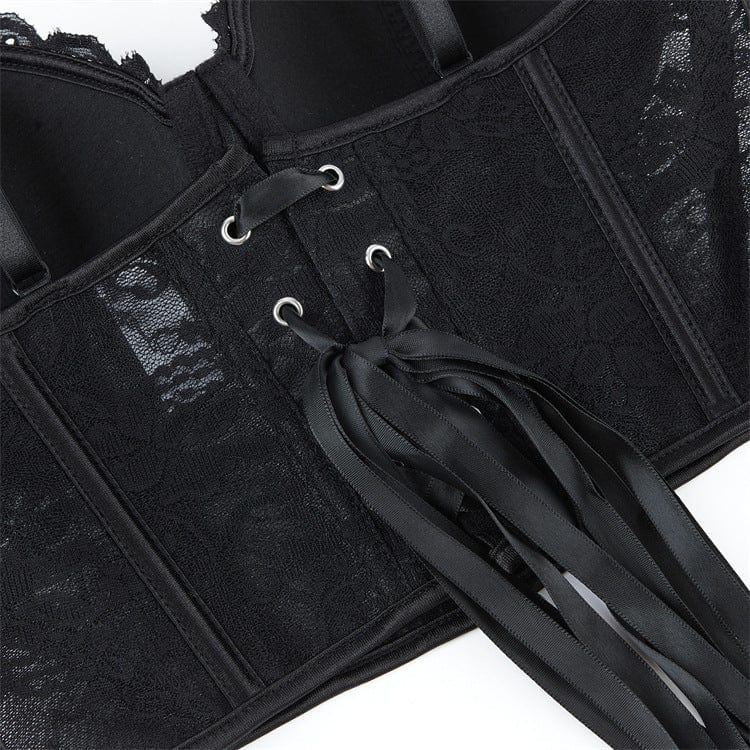 Kobine Women's Gothic Boned Lace Sheer Overbust Corset