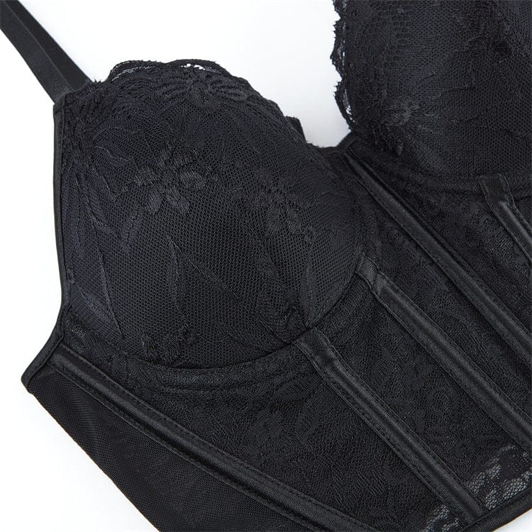 Kobine Women's Gothic Boned Lace Sheer Overbust Corset