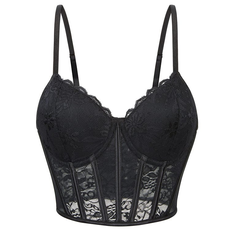 Kobine Women's Gothic Boned Lace Sheer Overbust Corset