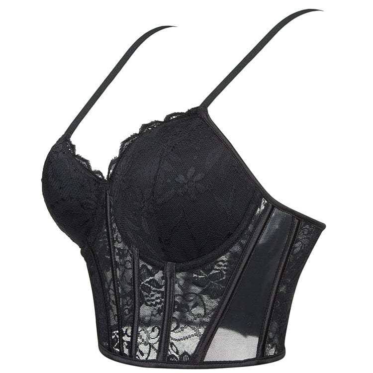 Kobine Women's Gothic Boned Lace Sheer Overbust Corset