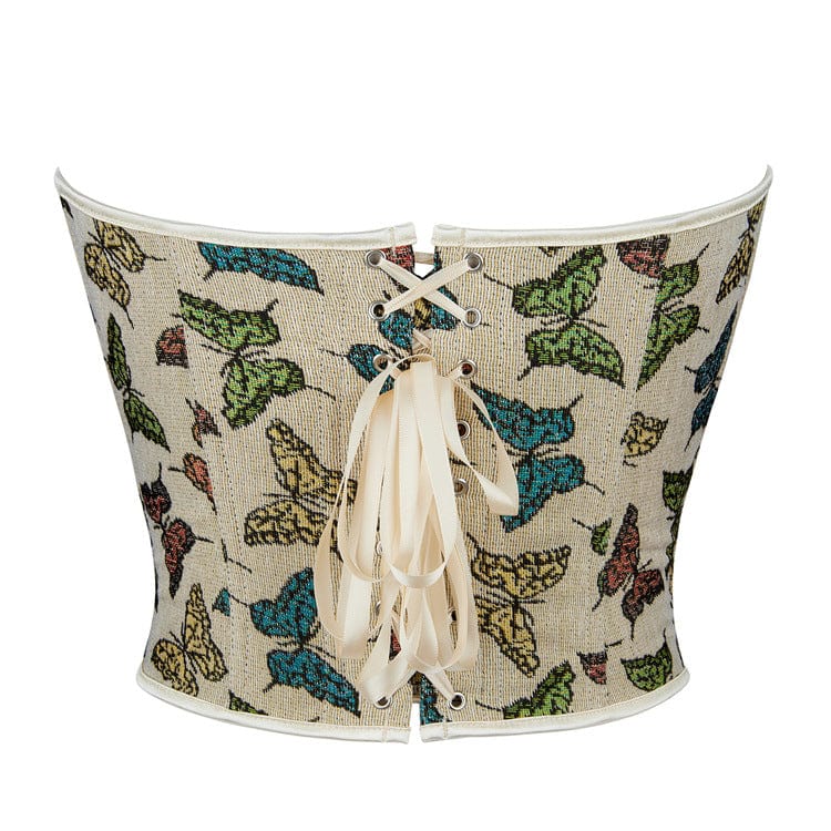 Kobine Women's Gothic Butterfly Printed Front Zip Overbust Corset