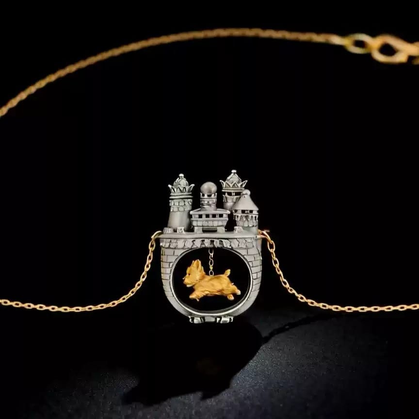 Kobine Women's Gothic Castle & Dog Pendant Necklace