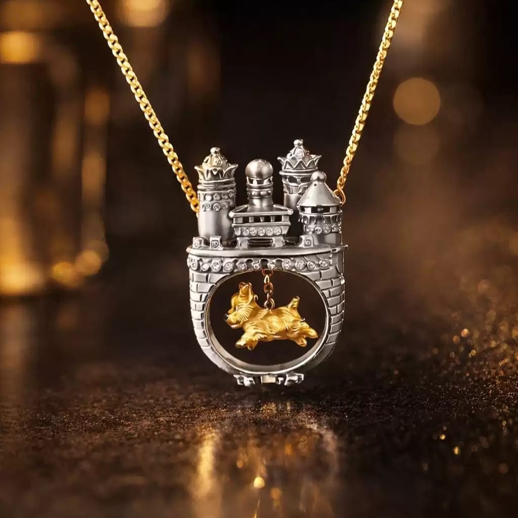 Kobine Women's Gothic Castle & Dog Pendant Necklace