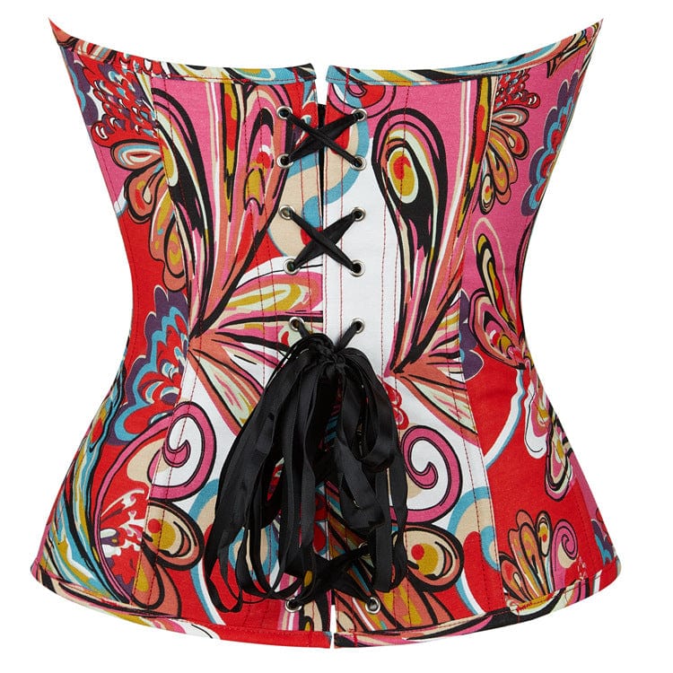 Kobine Women's Gothic Colorful Floral Printed Overbust Corset