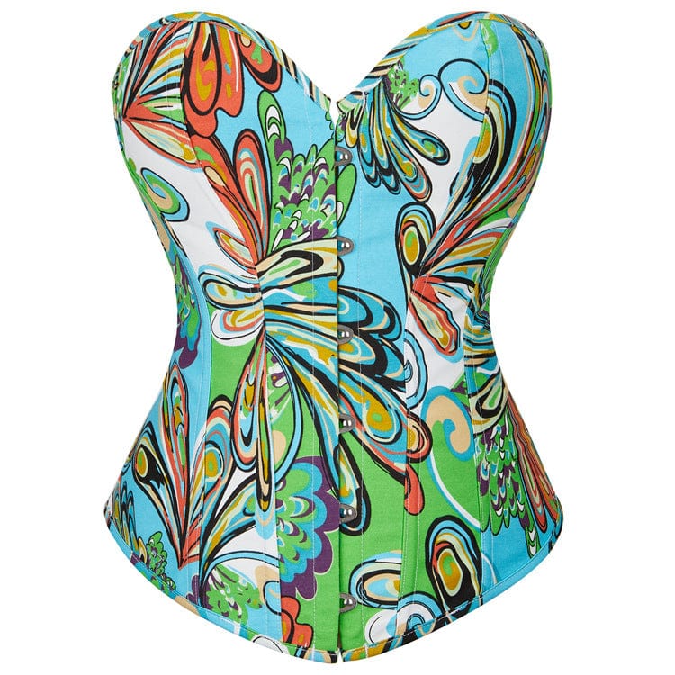 Kobine Women's Gothic Colorful Floral Printed Overbust Corset